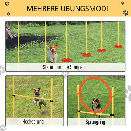 Suņu veiklības komplekts 3-vienā šķēršļu treniņiem mājdzīvniekiem, komplektā soma, viegli pārnēsājams, dzeltens