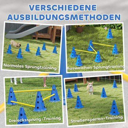 Suņu veiklības komplekts - 3 daļu treniņu komplekts ar 6 konusiem, 3 šķēršļiem