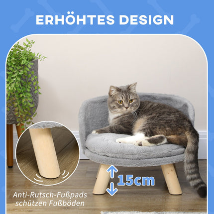 Gray dog and cat bed with non-slip wooden feet, 40.5 cm