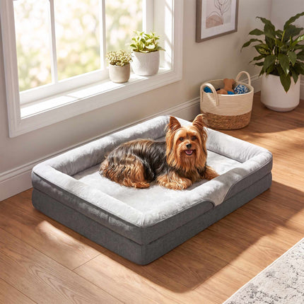 Dog Bed with Raised Edges and Non-Slip Base, 91 x 68 x 16 cm, Washable Cover