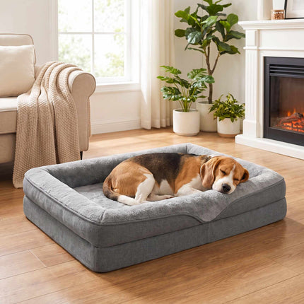 Dog Bed with Raised Edges and Non-Slip Base, 91 x 68 x 16 cm, Washable Cover