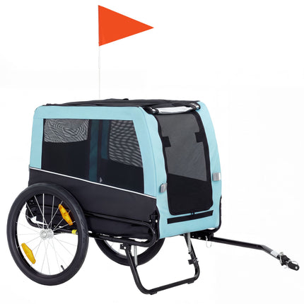 Suņu velosipēda piekabe, metāla rāmis, 20 kg celtspēja, zila