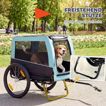 Suņu velosipēda piekabe, metāla rāmis, 20 kg celtspēja, zila