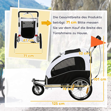 Dog Bike Trailer-Stroller, 2-in-1, Up To 20 kg, White