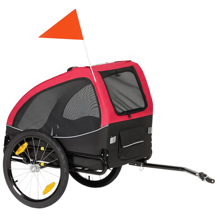 Suņu velosipēda piekabe ar 20 collu riteņiem, sarkana/melna, 20 kg celtspēja