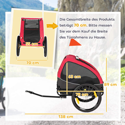 Suņu velosipēda piekabe ar 20 collu riteņiem, sarkana/melna, 20 kg celtspēja