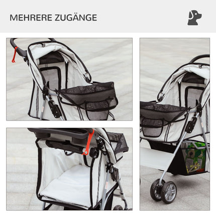 Suņu ratiņi ar lietus pārsegu, salokāmi suņu ratiņi līdz 20 kg, pelēki, ar krūzīšu turētāju un sieta logu, 75x45x97 cm