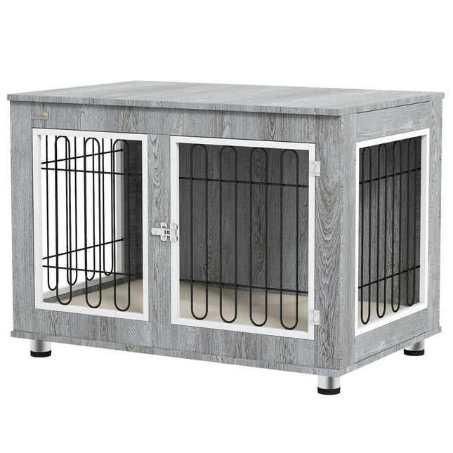 Medium dog box - double doors, cushioned, grey, 90x58x65 cm