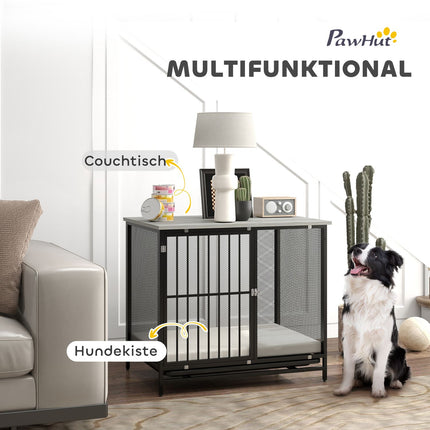 Lockable dog box with cushion, Grey, 88 x 55 x 71 cm
