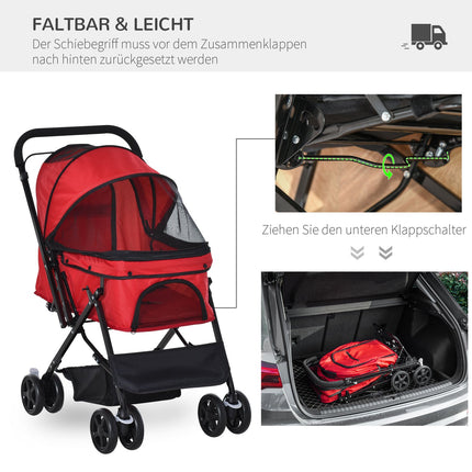 Suņu ratiņi Oxford Red 76,5x52x95 cm Maziem suņiem un kaķiem