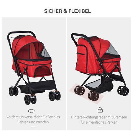 Suņu ratiņi Oxford Red 76,5x52x95 cm Maziem suņiem un kaķiem