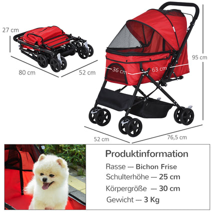 Suņu ratiņi Oxford Red 76,5x52x95 cm Maziem suņiem un kaķiem