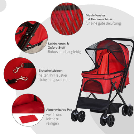 Suņu ratiņi Oxford Red 76,5x52x95 cm Maziem suņiem un kaķiem