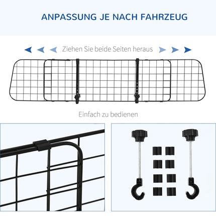Suņu sargs automašīnai, universāls, regulējams bagāžnieka režģis, metāla, melns (91-152) x 30 cm