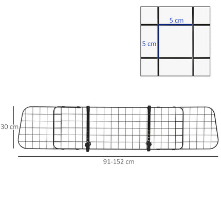 Suņu sargs automašīnai, universāls, regulējams bagāžnieka režģis, metāla, melns (91-152) x 30 cm