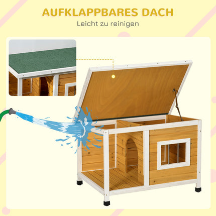 Dog house in fir wood with patio and roof for small dogs