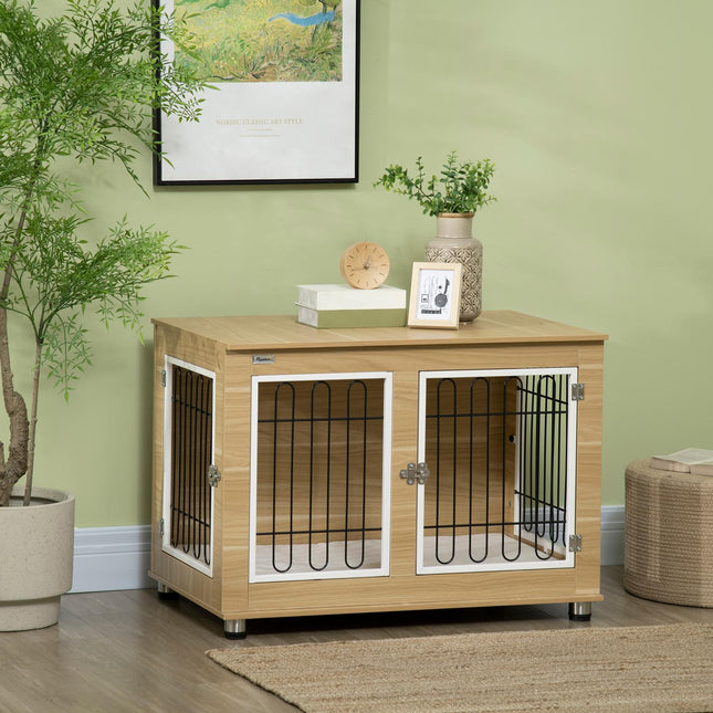 Oak Dog Cage table top, double doors & cushion