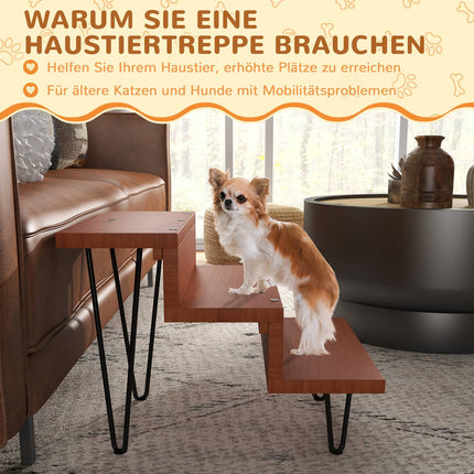 Pet stairs, 3-step wood and steel, supports up to 20 kg