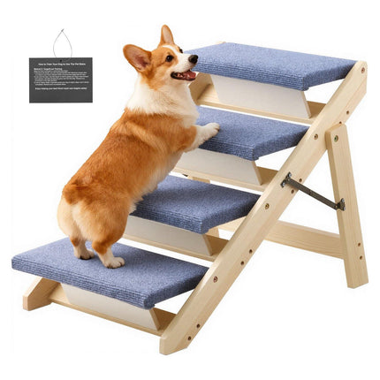 Dog Stairs, 4-Step Foldable Pine Wood, 150 lb Capacity