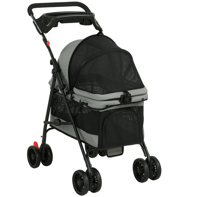 Suņu ratiņi, salokāmi, sieta logi, līdz 10 kg, pelēki