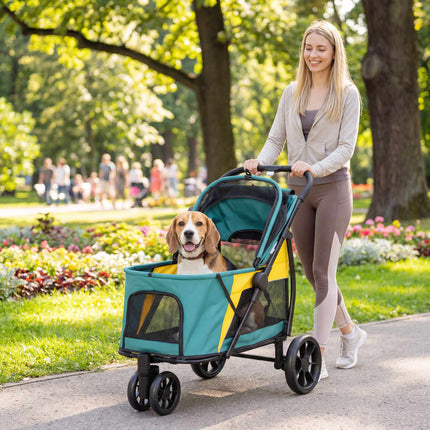 Suņu ratiņi ar visurgājējiem riteņiem, salokāmi, celtspēja 20 kg
