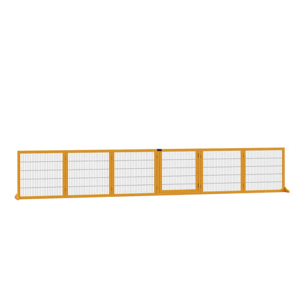 Suņu barjera, regulējami drošības vārti ar kājām, 432 x 70 cm koka suņu vārti, saliekami kāpņu vārti, suņu barjera kāpnēm, durvīm, gaitenim, 6 paneļi, dzeltena |
