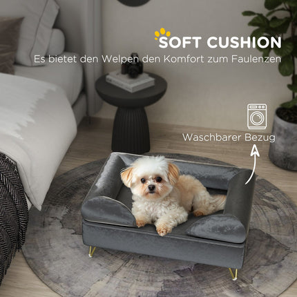 Velvet dog sofa, Grey, foldable, 76x53.5x34cm