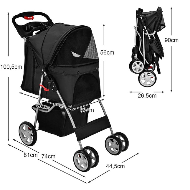 Suņu ratiņi mājdzīvniekiem līdz 15 kg, 81 x 45 x 101 cm, melni