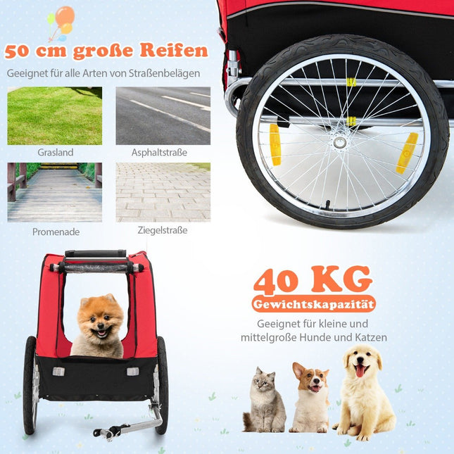Suņu piekabe velosipēdam Mājdzīvnieku piekabe velosipēdam 40 kg kravnesība sarkana