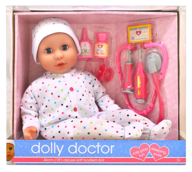 Dolly Doctor lelle, 46 cm izmērs, ideāli piemērota lomu spēlēm