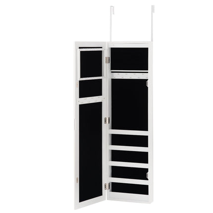 Rotaslietu skapītis ar durvīm un sienu, pilna auguma spoguli un plauktiem, 30 x 8,5 x 129,5 cm, balts