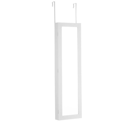 Rotaslietu skapītis ar durvīm un sienu, pilna auguma spoguli un plauktiem, 30 x 8,5 x 129,5 cm, balts