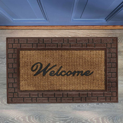 Durvju paklājiņš "Welcome" gumijas un kokosrieksta krāsā