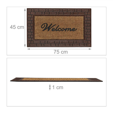 Durvju paklājiņš "Welcome" gumijas un kokosrieksta krāsā