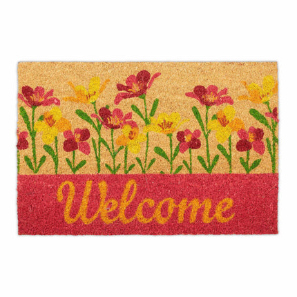 Durvju paklājiņš kokosšķiedras "Welcome" ziedi