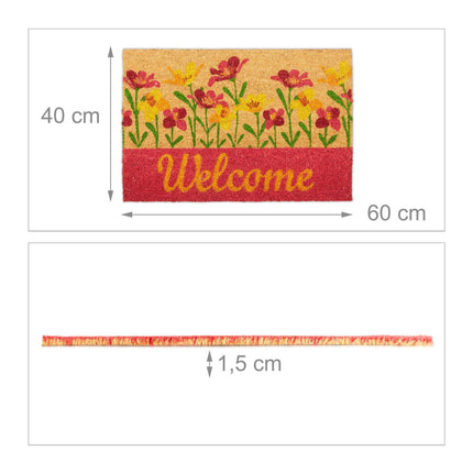 Durvju paklājiņš kokosšķiedras "Welcome" ziedi