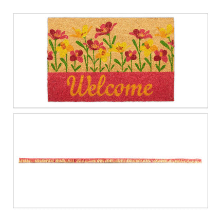 Durvju paklājiņš kokosšķiedras "Welcome" ziedi