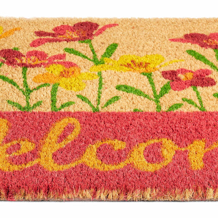 Durvju paklājiņš kokosšķiedras "Welcome" ziedi
