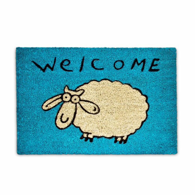 Durvju paklājiņš kokosšķiedras "Welcome" kļūst zils