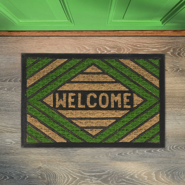 Durvju paklājiņš kokosšķiedras "Welcome" zaļš