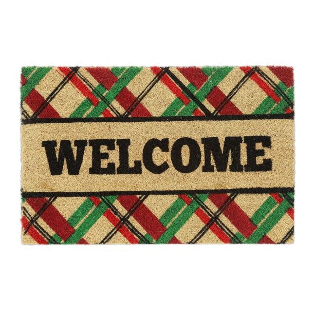 Durvju paklājiņš kokosšķiedras "Welcome" ar kvadrātiņiem