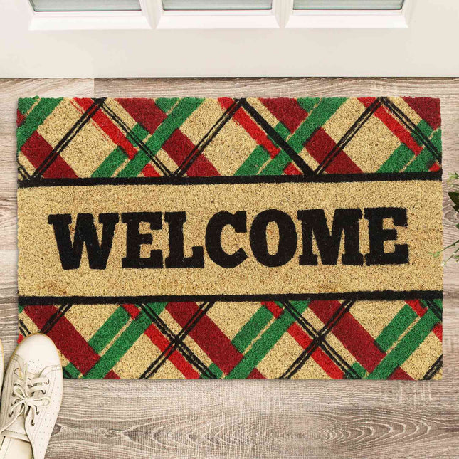 Durvju paklājiņš kokosšķiedras "Welcome" ar kvadrātiņiem