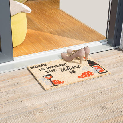 Door mat coconut fiber with wine motif
