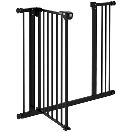 Durvju drošības vārti suņiem, barjeras vārti, 74-87 cm, kāpņu vārti mājdzīvniekiem, suņu vārti ar dažādiem pagarinājumiem, aizsargvārti bez urbšanas, metāls, plastmasa, melni |