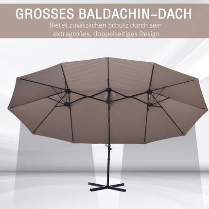 Dubultais saulessargs, konsoles formas saulessargs, dubultais saulessargs ar kloķi, regulējams dārza saulessargs, aizsardzība pret sauli, metāls, brūns, 440 x 270 x 250 cm