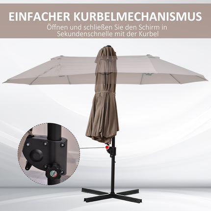 Dubultais saulessargs, konsoles formas saulessargs, dubultais saulessargs ar kloķi, regulējams dārza saulessargs, aizsardzība pret sauli, metāls, brūns, 440 x 270 x 250 cm
