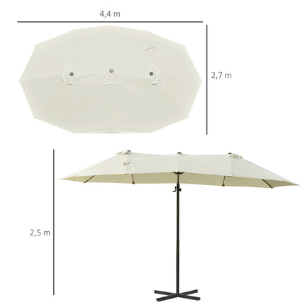 Dubults saulessargs, konsoles formas saulessargs, dubults saulessargs, regulējams dārza saulessargs, aizsardzība pret sauli, metāls, krēmbalts, 440 x 270 x 250 cm