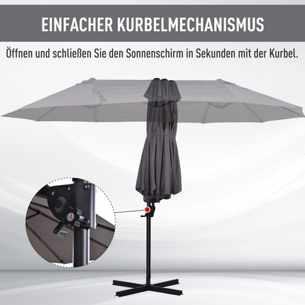 Dubultais saulessargs, konsoles formas, kloķa formas, regulējams dārza saulessargs, aizsardzība pret sauli, metāls, tumši pelēks, 440 x 270 x 250 cm