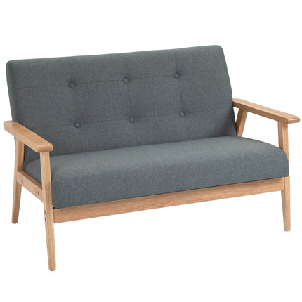 Divvietīgs dīvāns ar polsterējumu, kompakts dizains, divvietīgs, auduma dīvāns, divvietīgs, lins un gumijkoks, pelēks, 115x66,5x73 cm