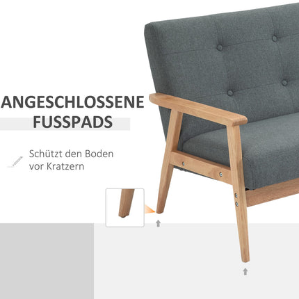 Divvietīgs dīvāns ar polsterējumu, kompakts dizains, divvietīgs, auduma dīvāns, divvietīgs, lins un gumijkoks, pelēks, 115x66,5x73 cm
